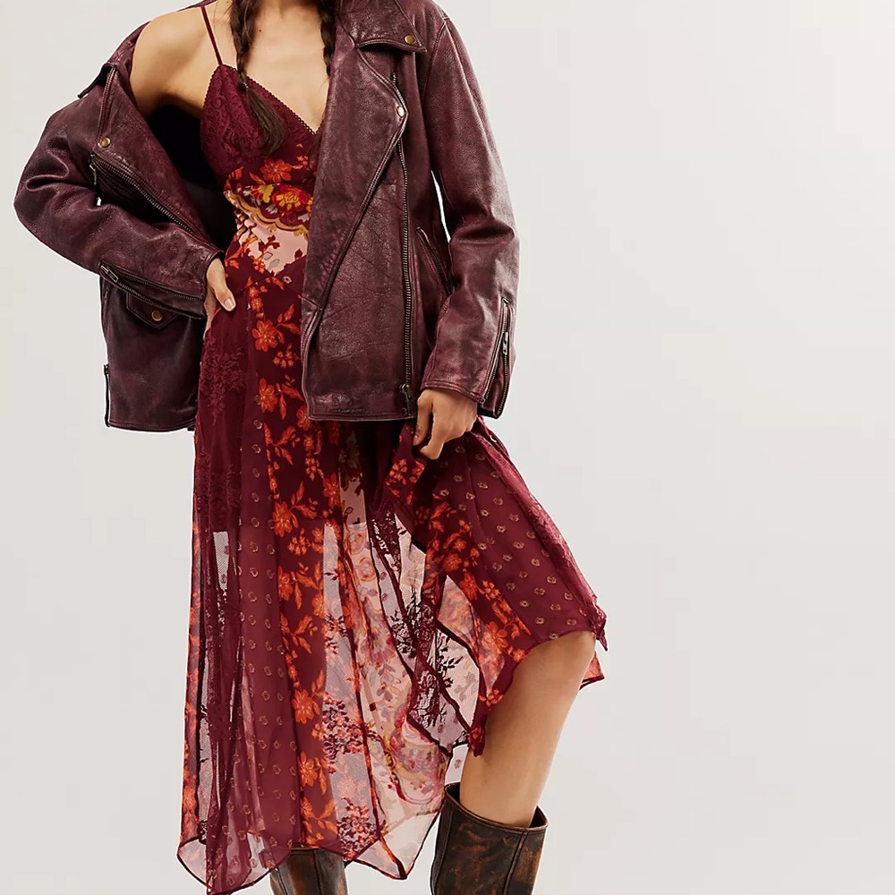 Free People Burgundy Floral Midi Dress